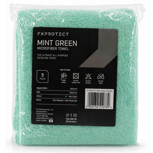 FX PROTECT MINT GREEN 550gsm 40x40cm 5-PACK uniwersalna mikrofibra bezszwowa